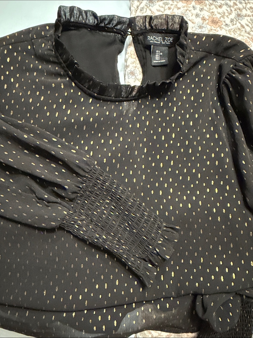 Rachel Zoe Black Blouse with Gold Dot Accent